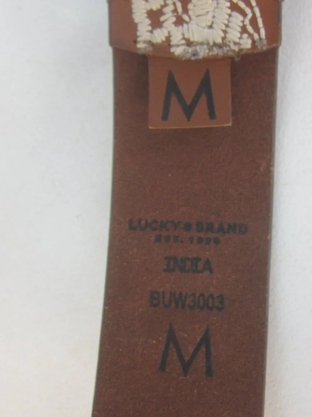 NEW Lucky Brand Women M Brown Ivory Embroidered Paisley Leather Belt 33